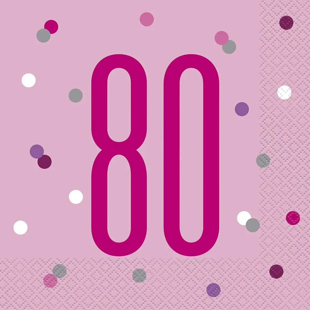 16 tovaglioli Happy 80th rosa 33 cm
