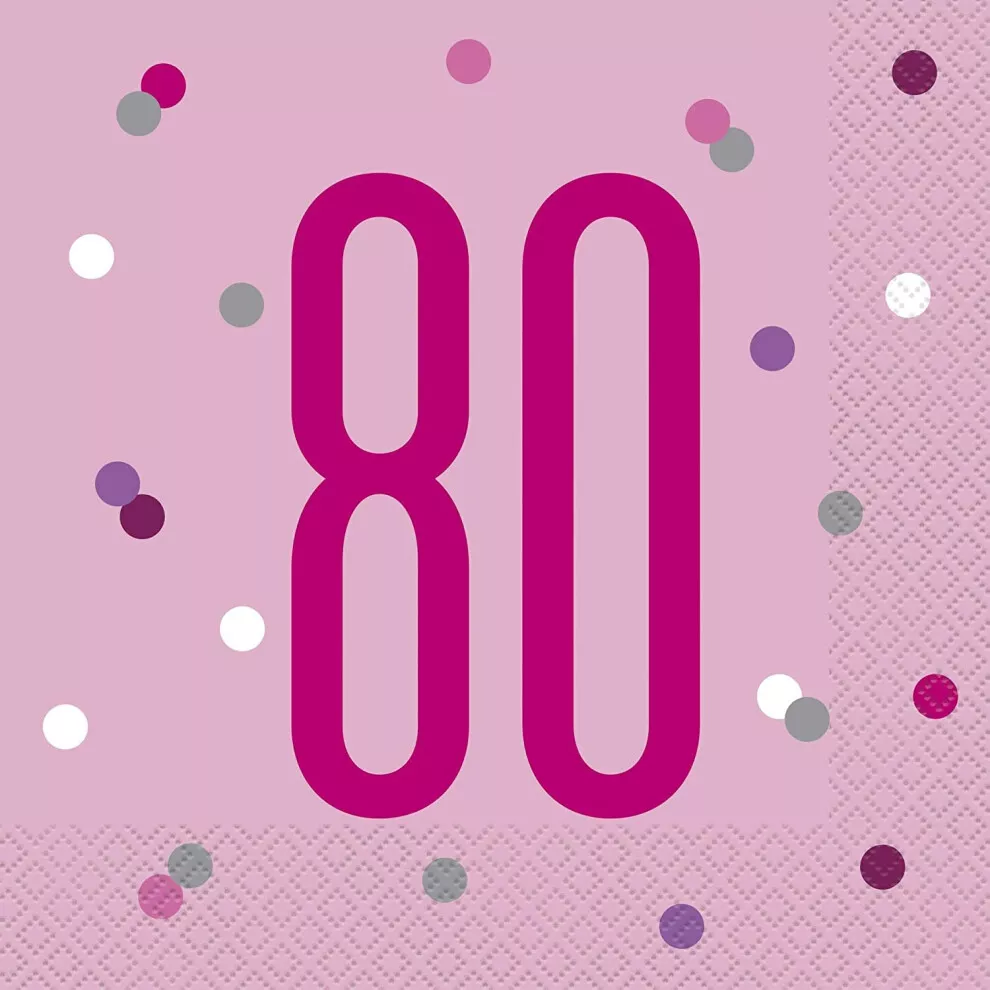 16 tovaglioli Happy 80th rosa 33 cm