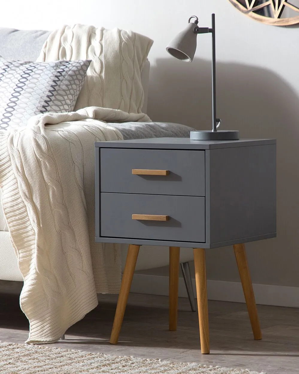 2 Drawer Bedside Table ALABAMA Grey