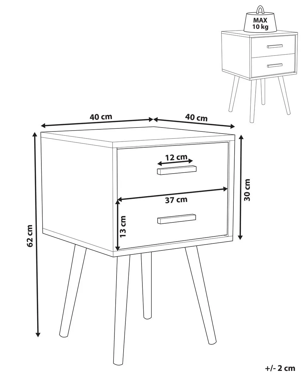 2 Drawer Bedside Table ALABAMA Grey