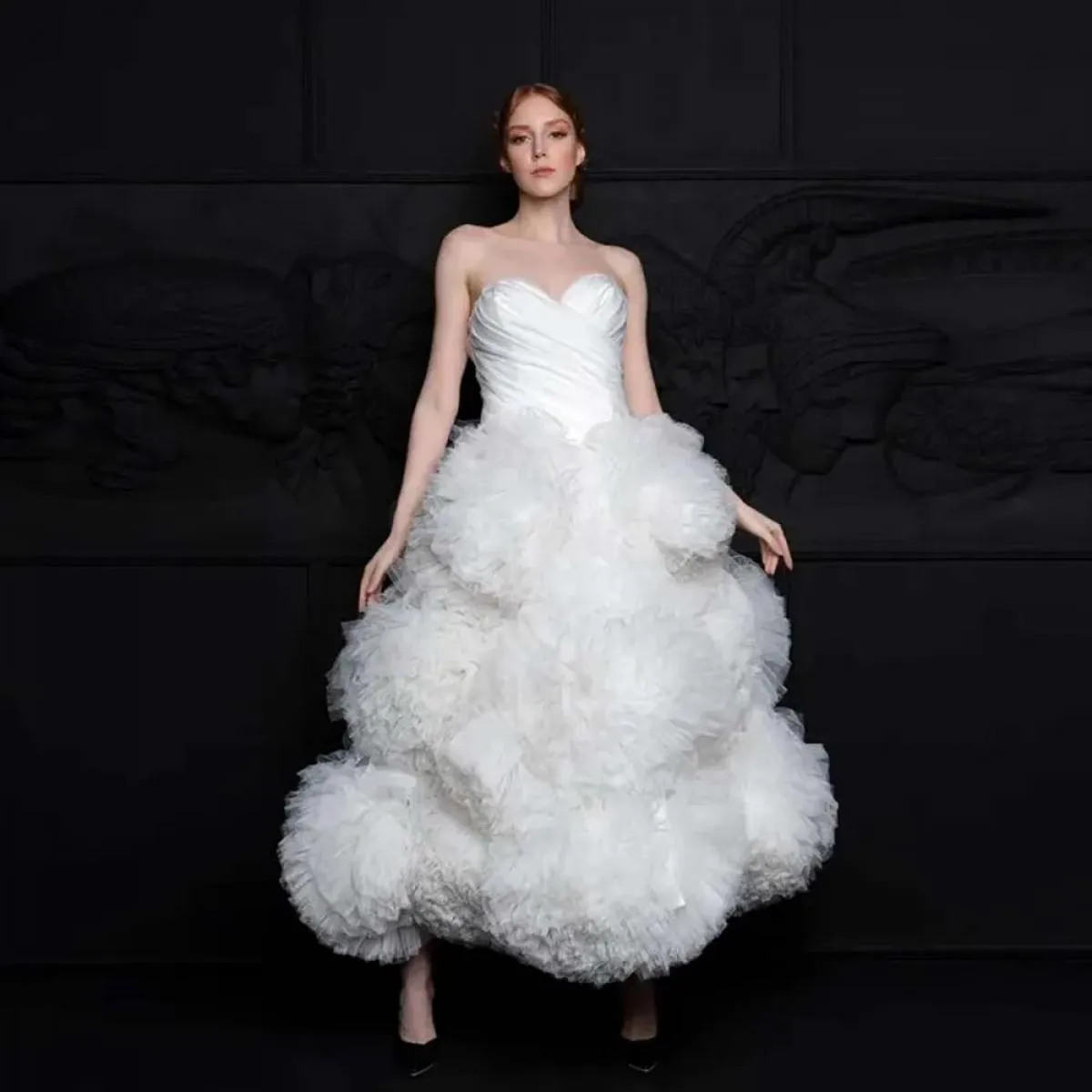Abiti da cerimonia per occasioni formali con fiori extra gonfi fatti a mano Sweetheart Abito da ballo in tulle bianco lussureggi