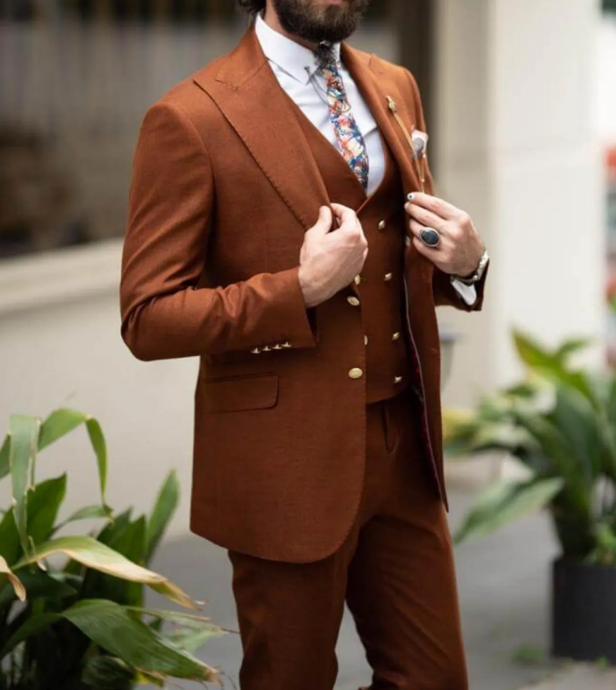 Abiti da uomo formali di moda marrone per la festa nuziale Blazer su misura Set sposo 3 pezzi giacca pantaloni costume