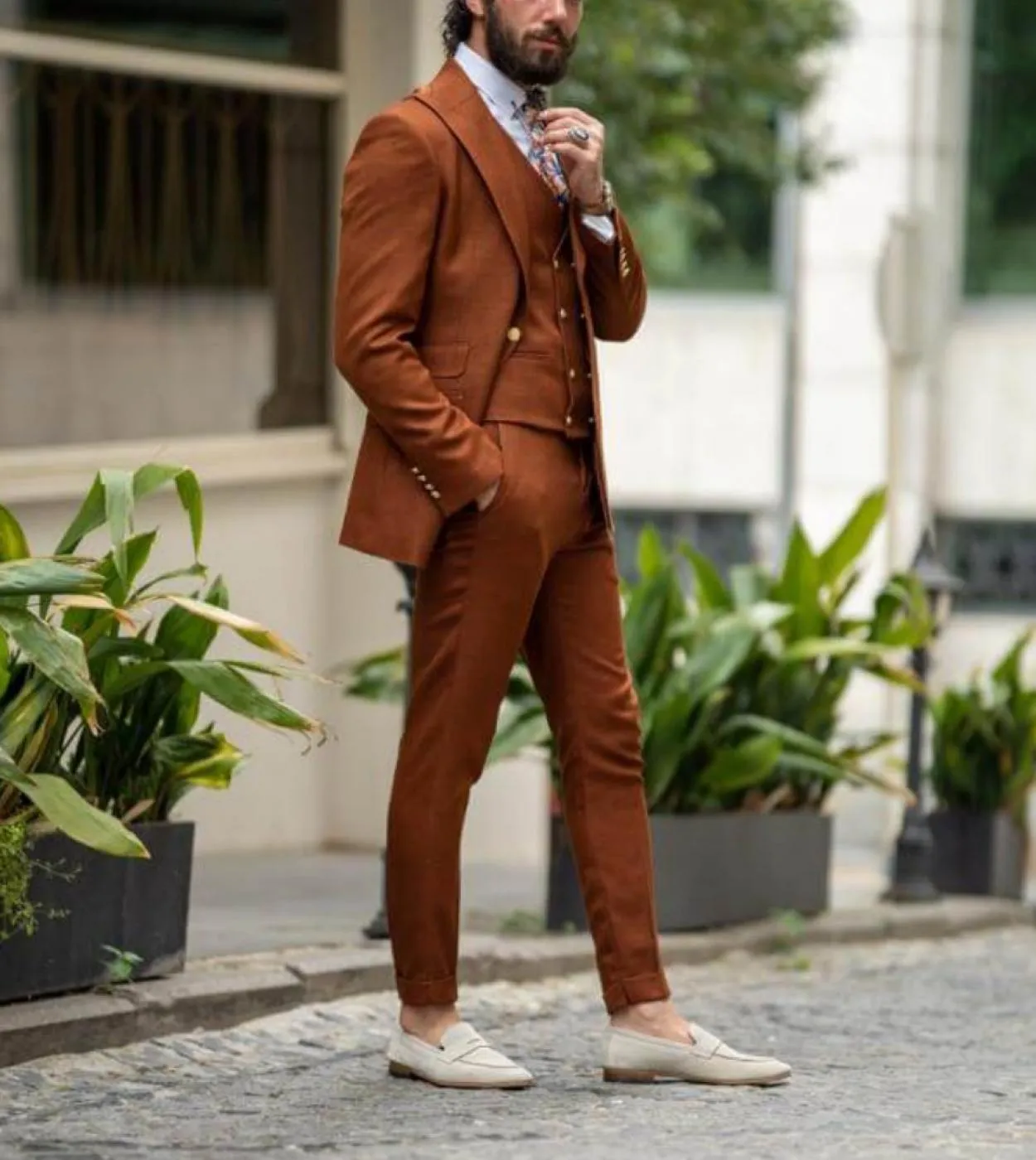 Abiti da uomo formali di moda marrone per la festa nuziale Blazer su misura Set sposo 3 pezzi giacca pantaloni costume