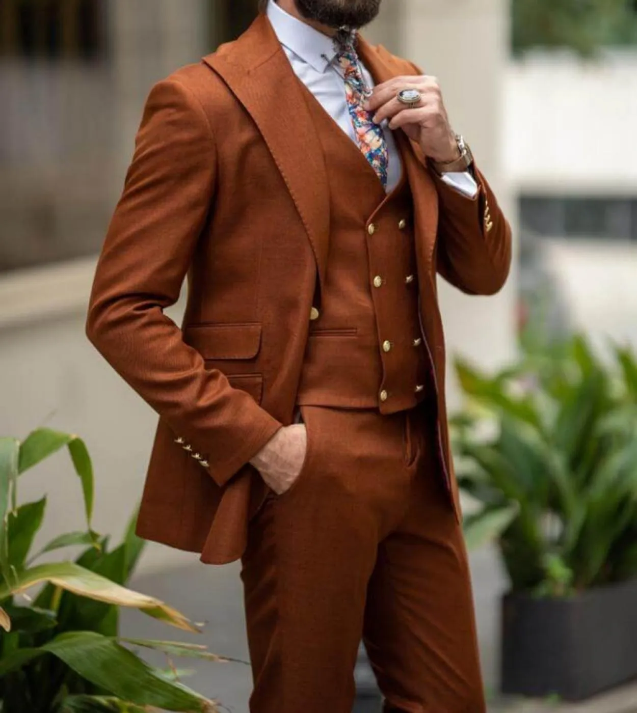 Abiti da uomo formali di moda marrone per la festa nuziale Blazer su misura Set sposo 3 pezzi giacca pantaloni costume