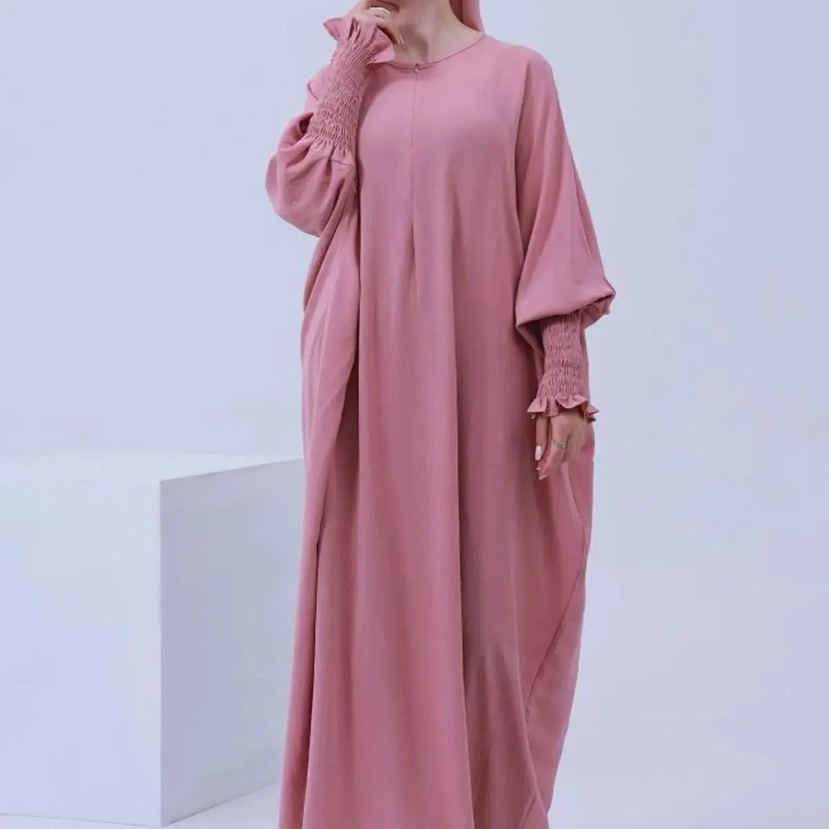 Abito da preghiera con maniche smock Abaya musulmano Abito da donna Jilbab Abbigliamento islamico Dubai Abito nero saudita Abito