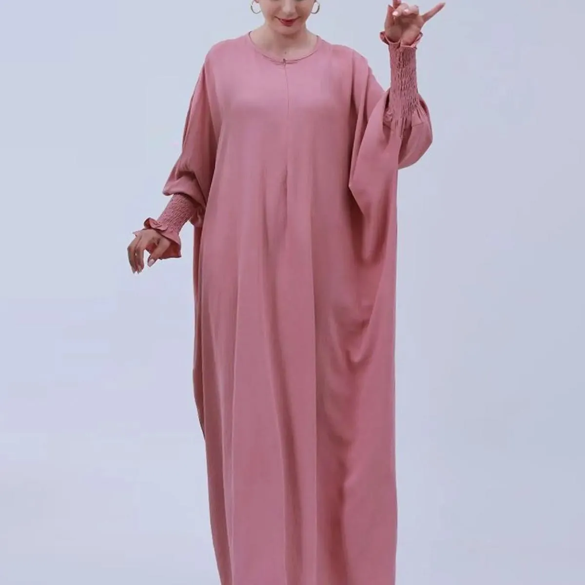 Abito da preghiera con maniche smock Abaya musulmano Abito da donna Jilbab Abbigliamento islamico Dubai Abito nero saudita Abito
