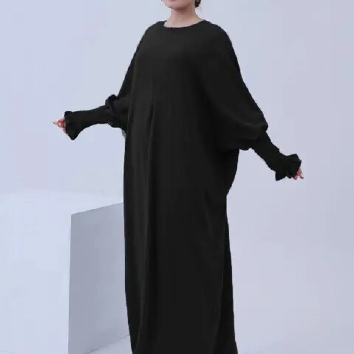 Abito da preghiera con maniche smock Abaya musulmano Abito da donna Jilbab Abbigliamento islamico Dubai Abito nero saudita Abito