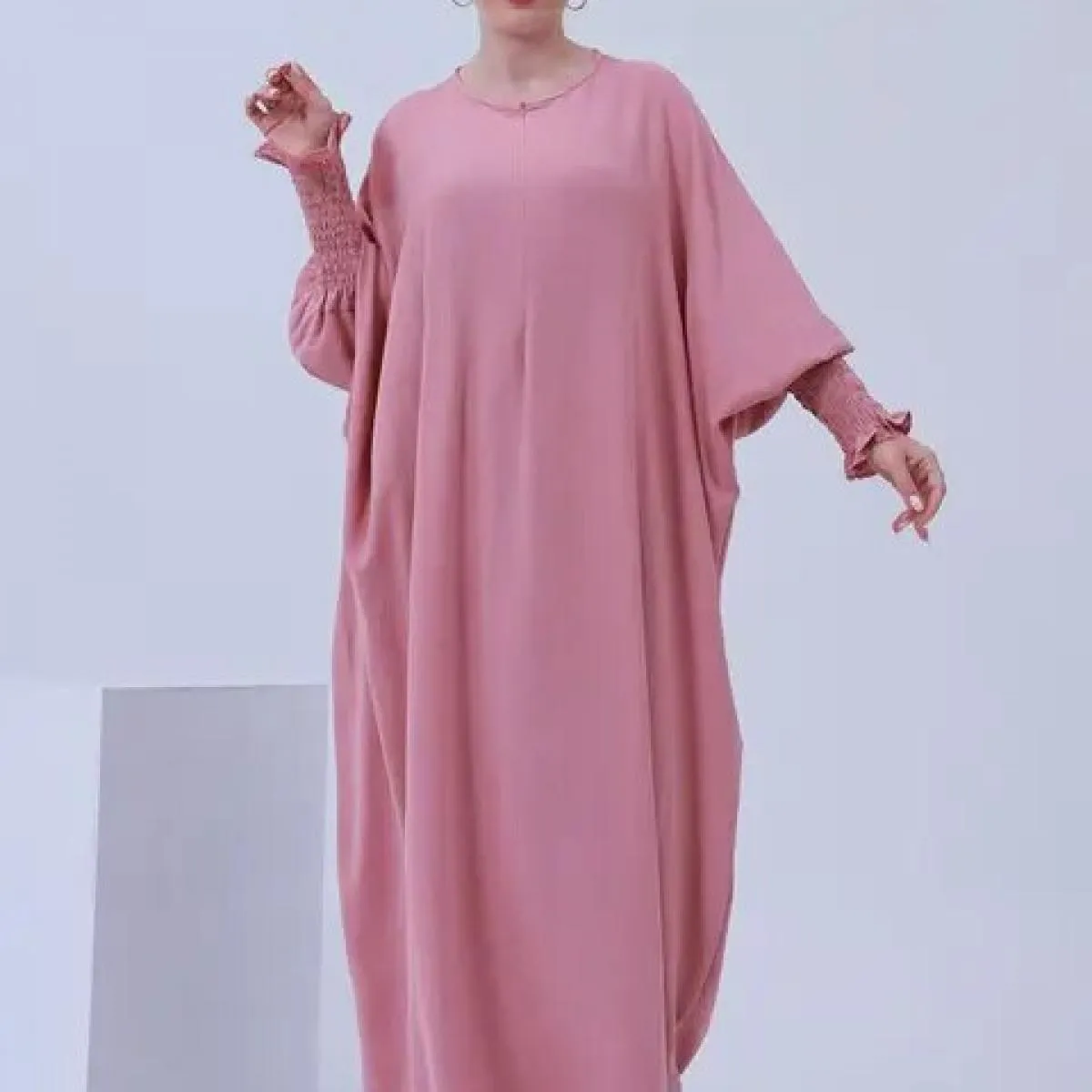 Abito da preghiera con maniche smock Abaya musulmano Abito da donna Jilbab Abbigliamento islamico Dubai Abito nero saudita Abito