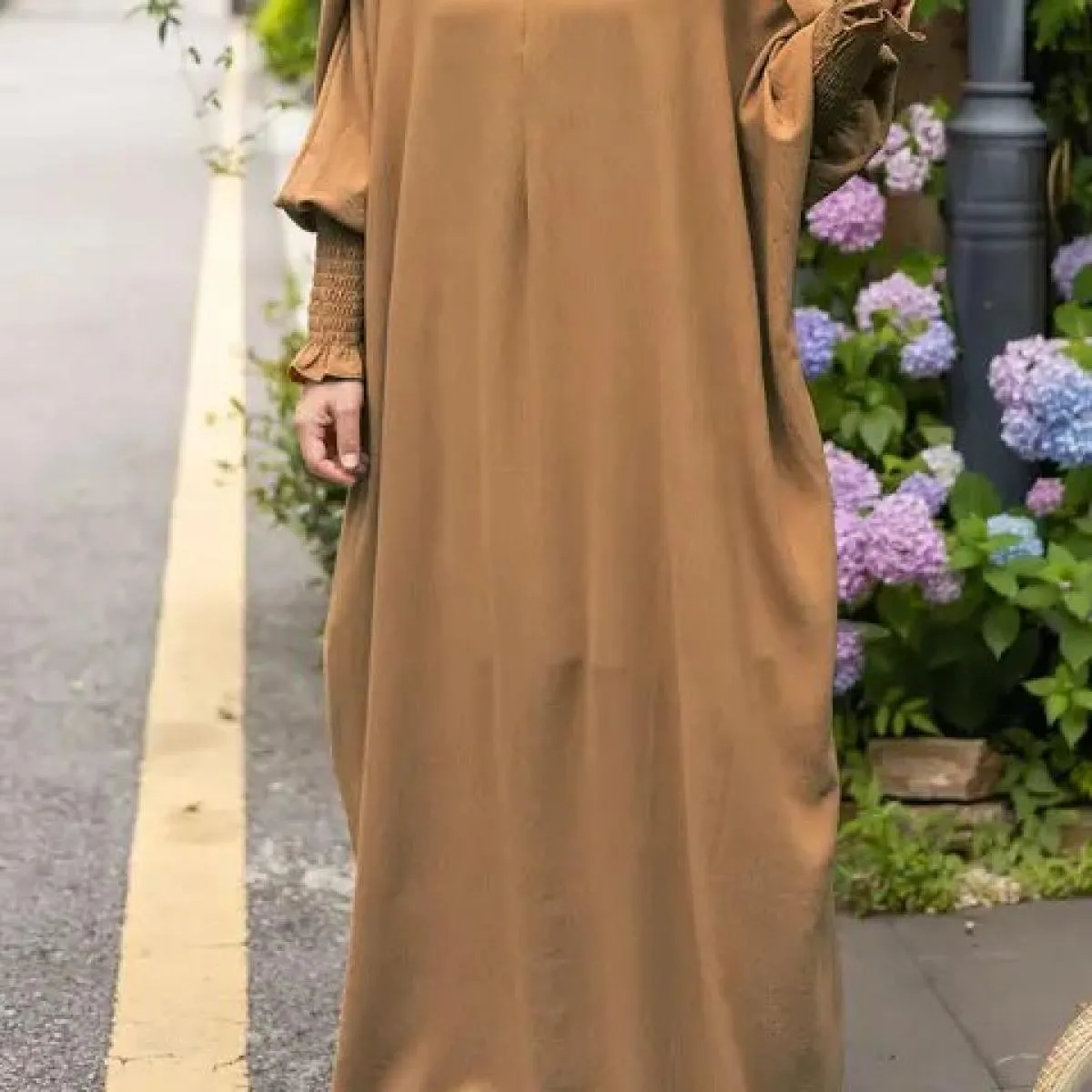 Abito da preghiera con maniche smock Abaya musulmano Abito da donna Jilbab Abbigliamento islamico Dubai Abito nero saudita Abito