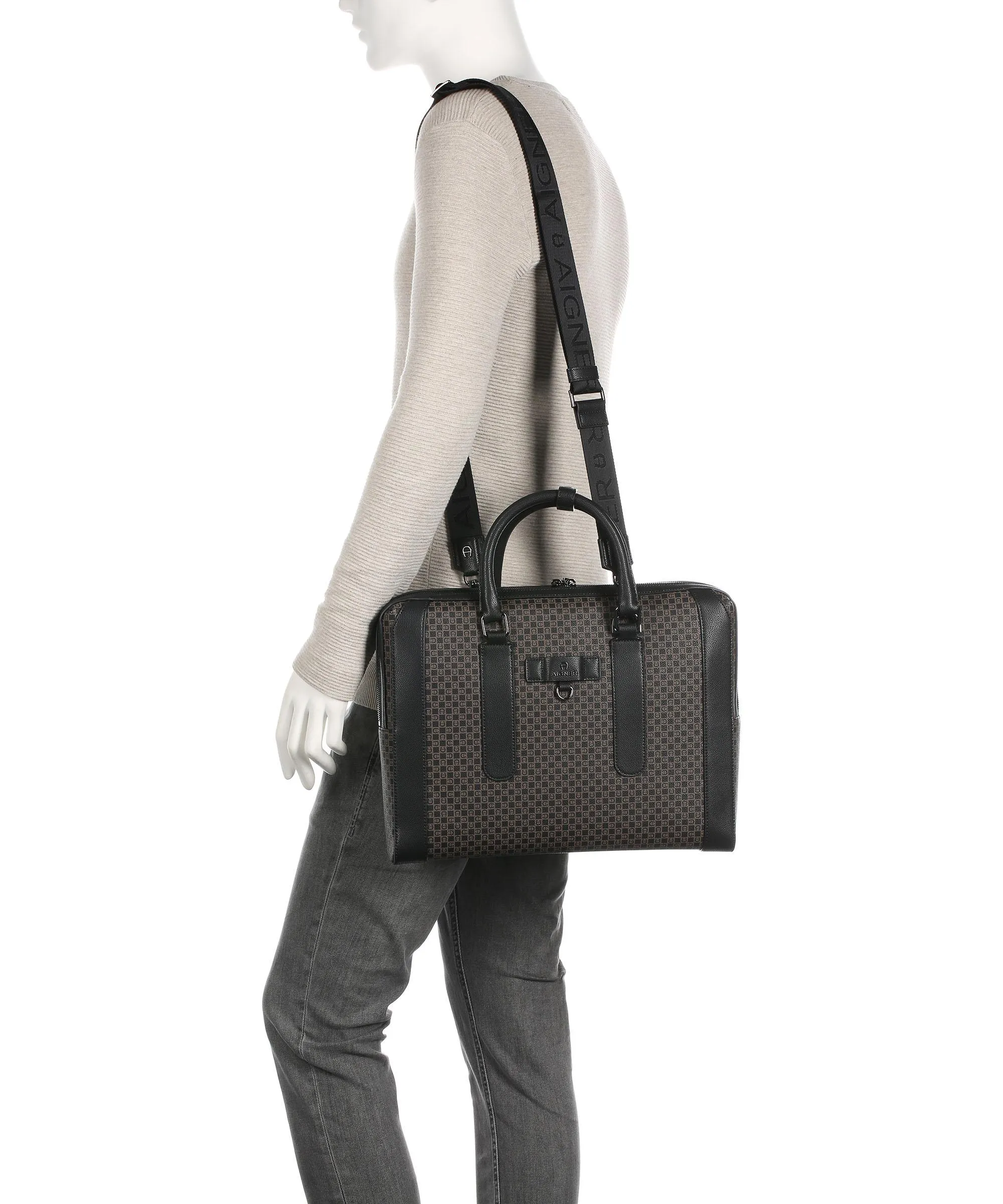  Aigner The Core Cartella poliestere riciclato marrone/nero  
