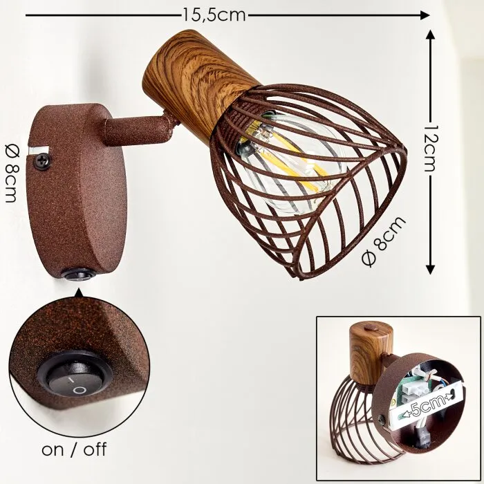 Applique Arjen Legno scuro, Ruggine, 1-Luce