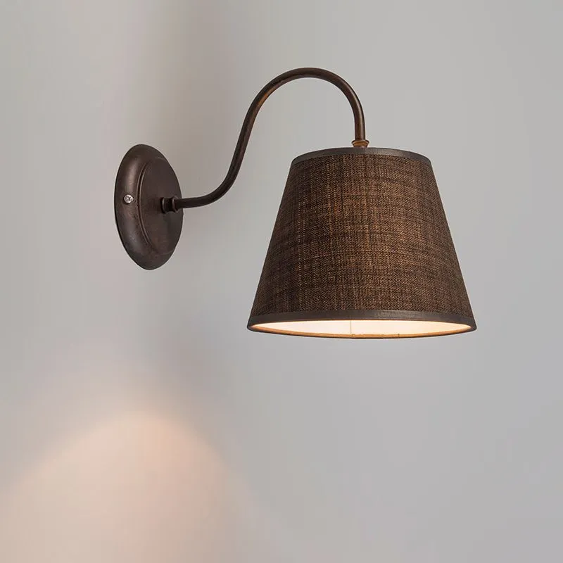Applique con paralume 'Silea Down' rustico caffè/tessuto - adatto per LED / interno