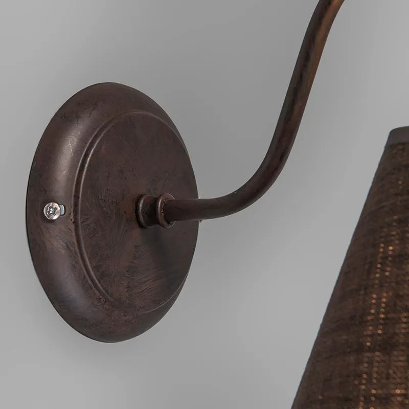 Applique con paralume 'Silea Down' rustico caffè/tessuto - adatto per LED / interno