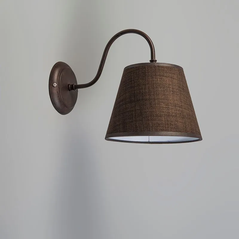 Applique con paralume 'Silea Down' rustico caffè/tessuto - adatto per LED / interno