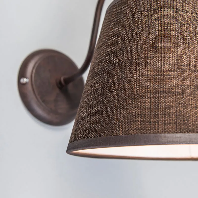 Applique con paralume 'Silea Down' rustico caffè/tessuto - adatto per LED / interno