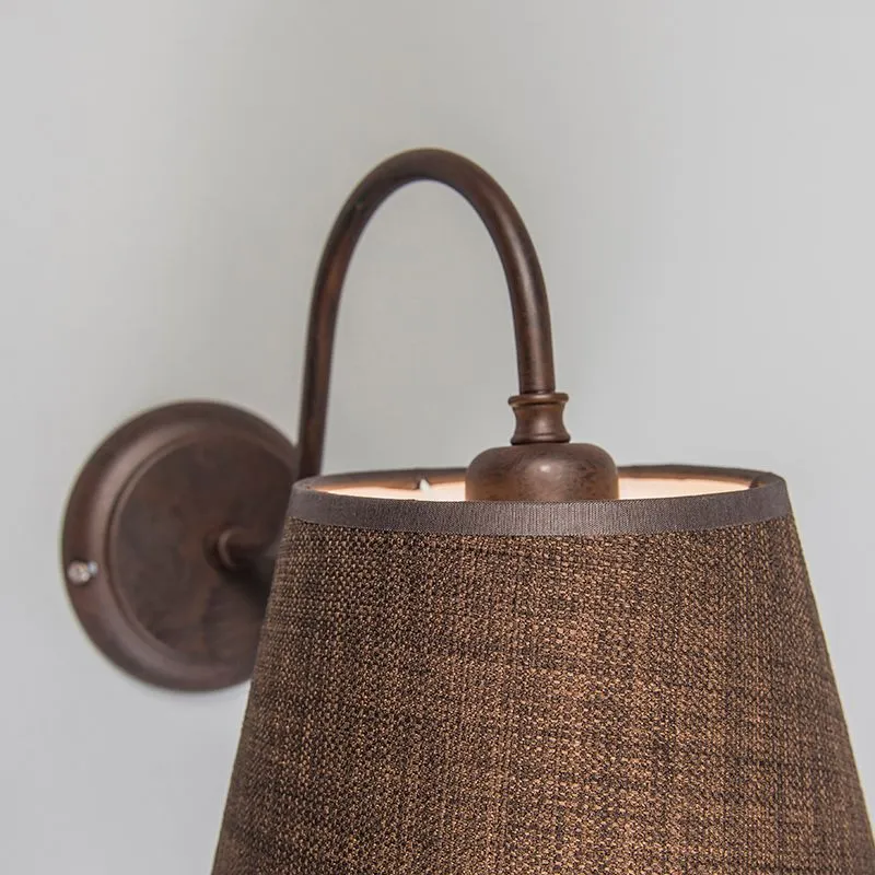 Applique con paralume 'Silea Down' rustico caffè/tessuto - adatto per LED / interno