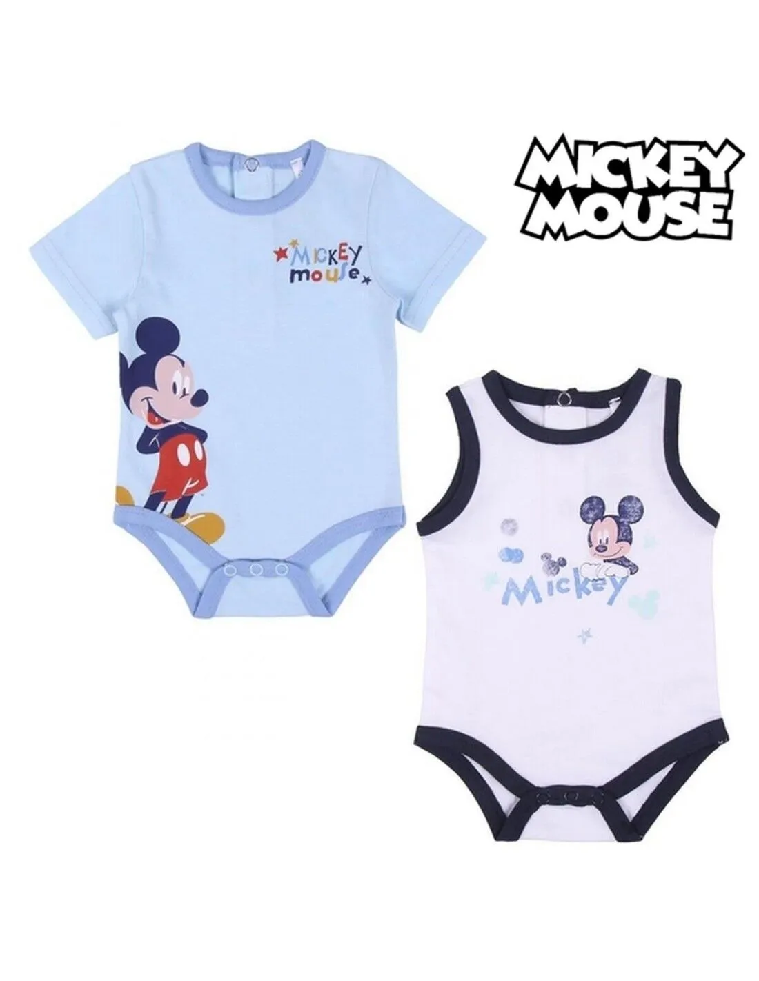 Body Mickey Mouse Azzurro/Bianco (2 uds) Taglia Taglia - 12 Mesi