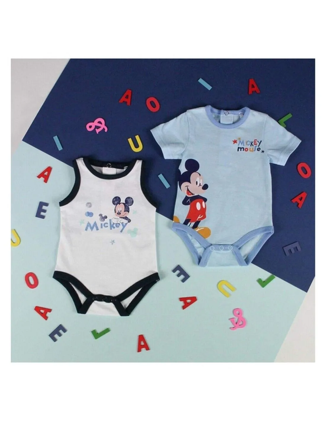 Body Mickey Mouse Azzurro/Bianco (2 uds) Taglia Taglia - 12 Mesi