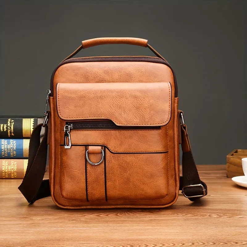 Borsa A Tracolla In Pelle PU Da Uomo 1 Pezzo, Borsa A Tracolla Casual Di Grande Capacità, Borsa A Tracolla Semplice E Alla Moda