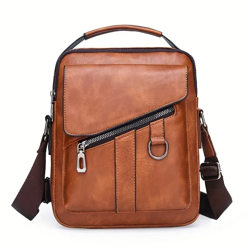Borsa A Tracolla In Pelle PU Da Uomo 1 Pezzo, Borsa A Tracolla Casual Di Grande Capacità, Borsa A Tracolla Semplice E Alla Moda