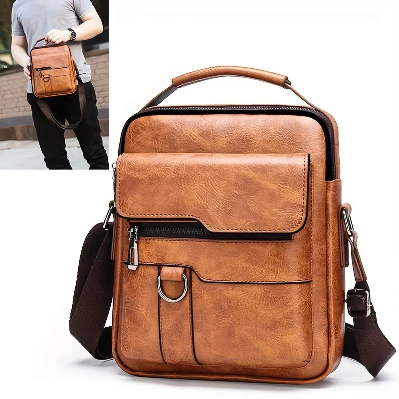 Borsa A Tracolla In Pelle PU Da Uomo 1 Pezzo, Borsa A Tracolla Casual Di Grande Capacità, Borsa A Tracolla Semplice E Alla Moda