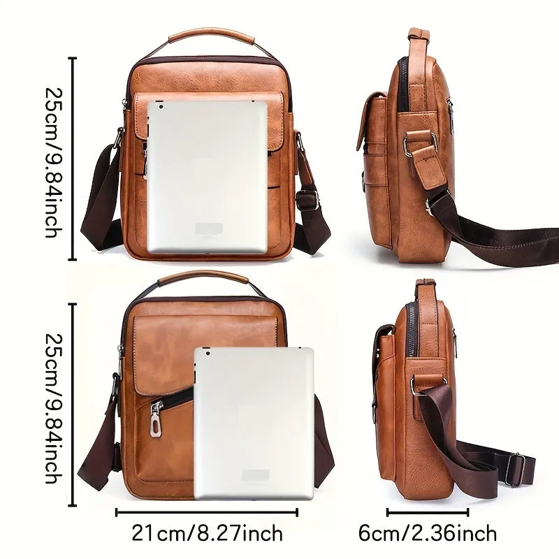 Borsa A Tracolla In Pelle PU Da Uomo 1 Pezzo, Borsa A Tracolla Casual Di Grande Capacità, Borsa A Tracolla Semplice E Alla Moda