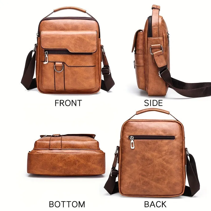 Borsa A Tracolla In Pelle PU Da Uomo 1 Pezzo, Borsa A Tracolla Casual Di Grande Capacità, Borsa A Tracolla Semplice E Alla Moda