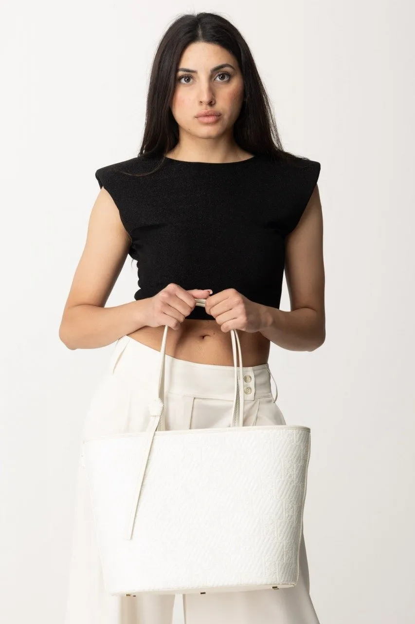 Borsa shopper con stampa logo Avorio