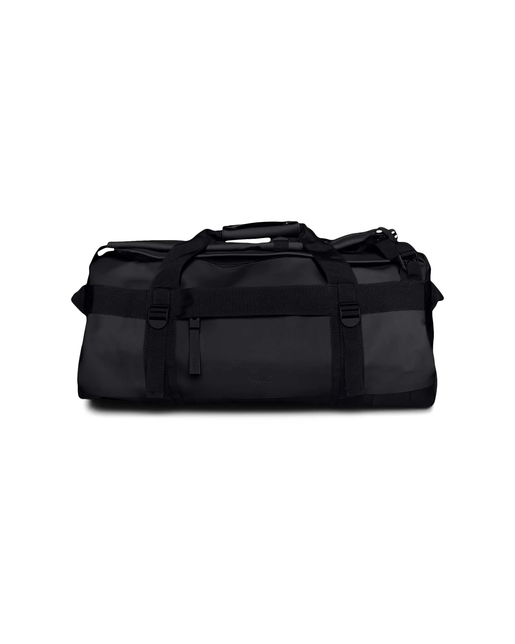 Borsone da viaggio Duffel Bag nero in tessuto tecnico impermeabile effetto gommato