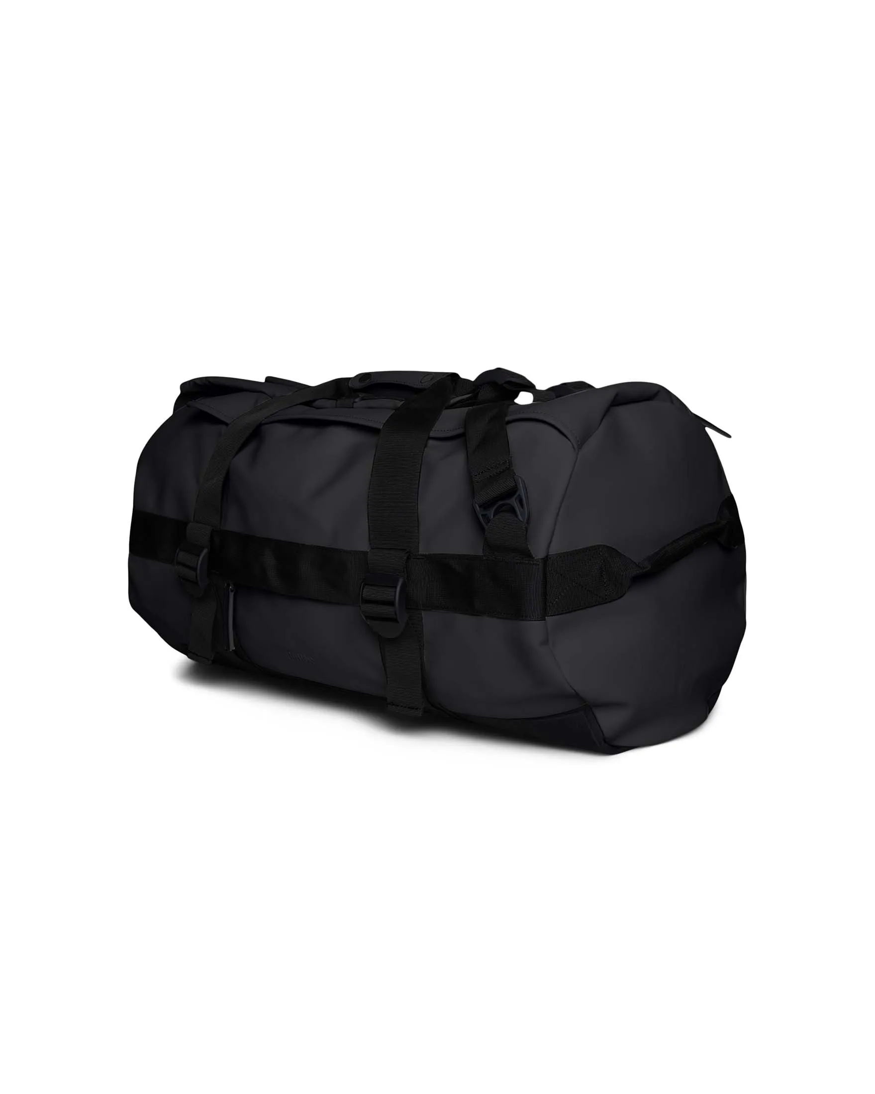 Borsone da viaggio Duffel Bag nero in tessuto tecnico impermeabile effetto gommato