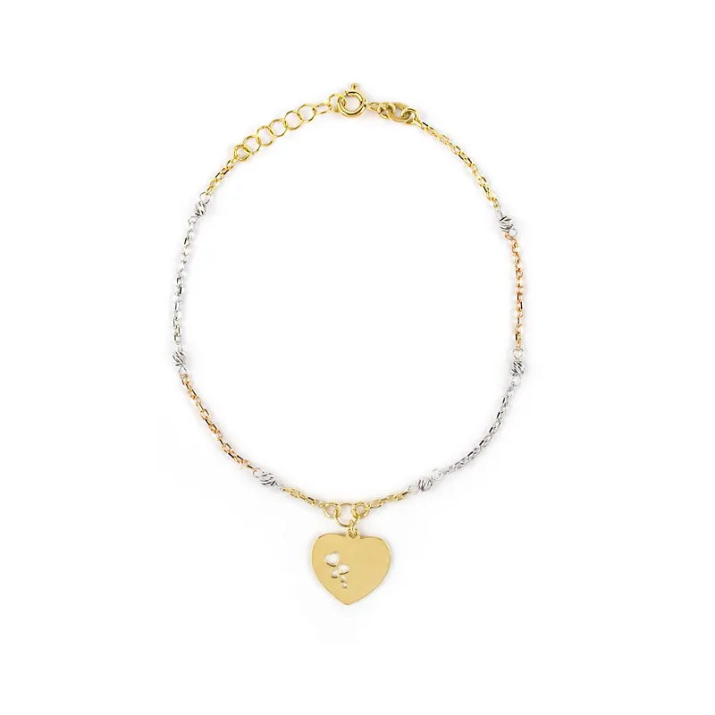 Bracciale tre colori con cuore in oro giallo