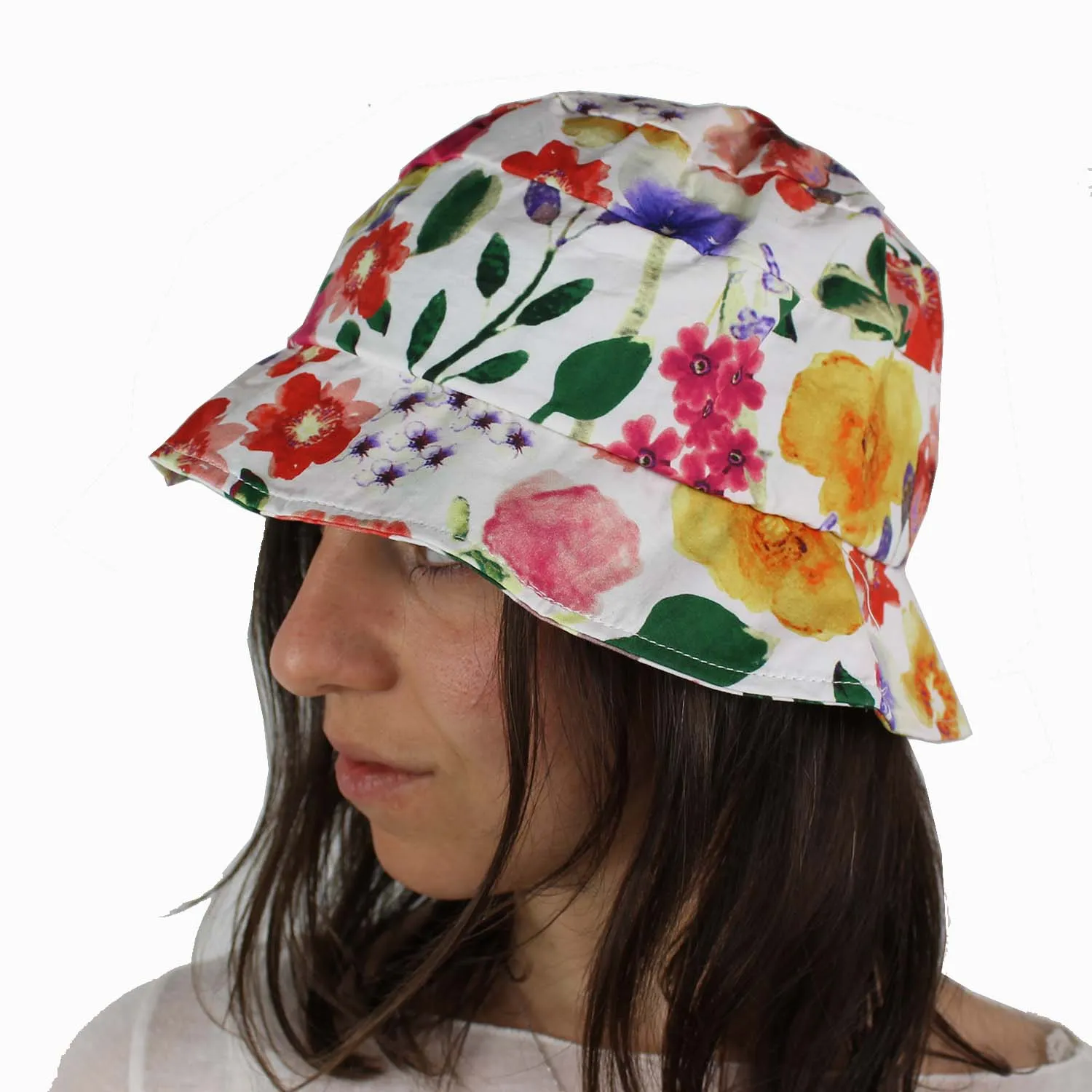 Bucket hat da donna floreale – Cappello da pescatore in cotone da donna tascabile