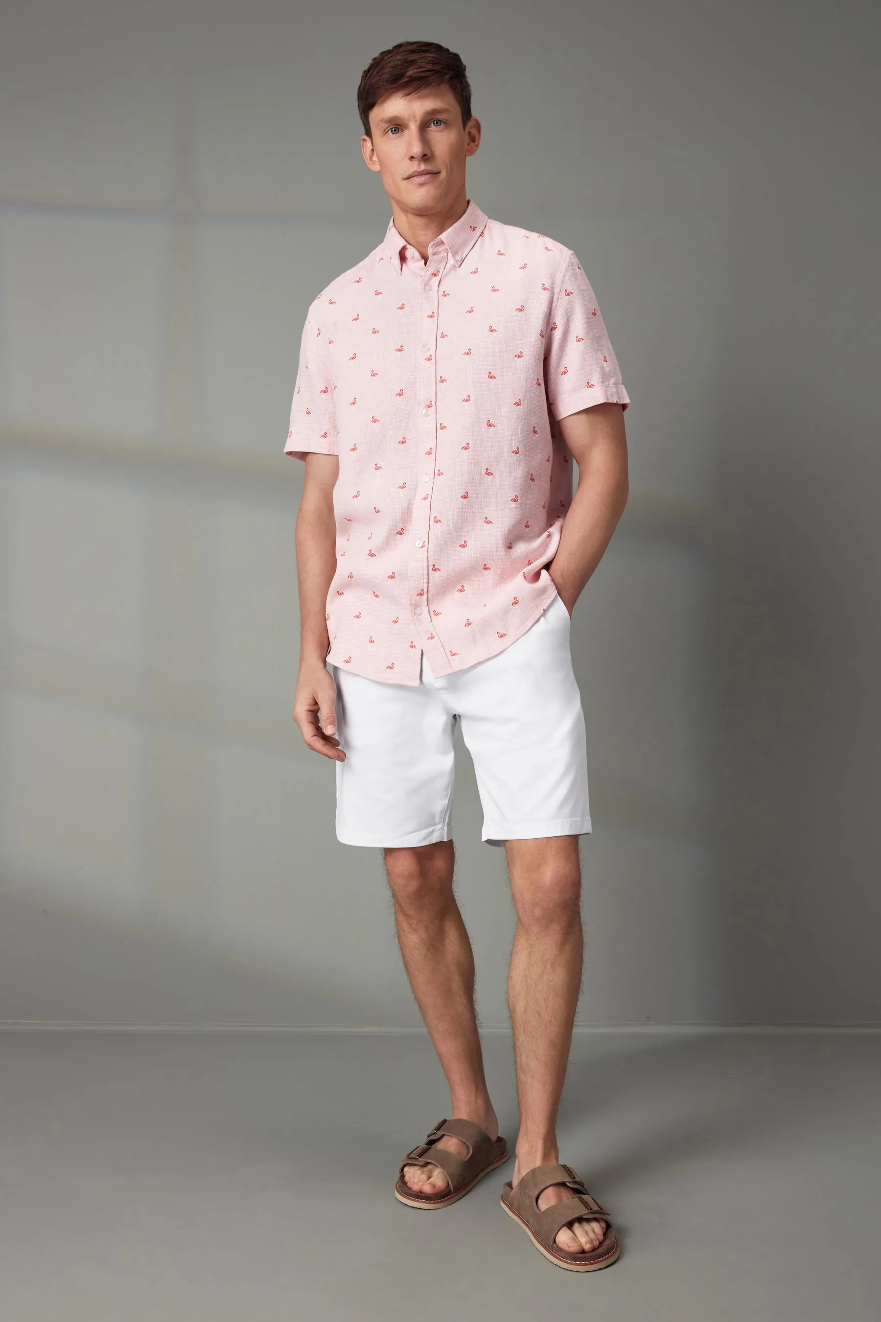 Camicia Maniche corte stampata in misto lino    