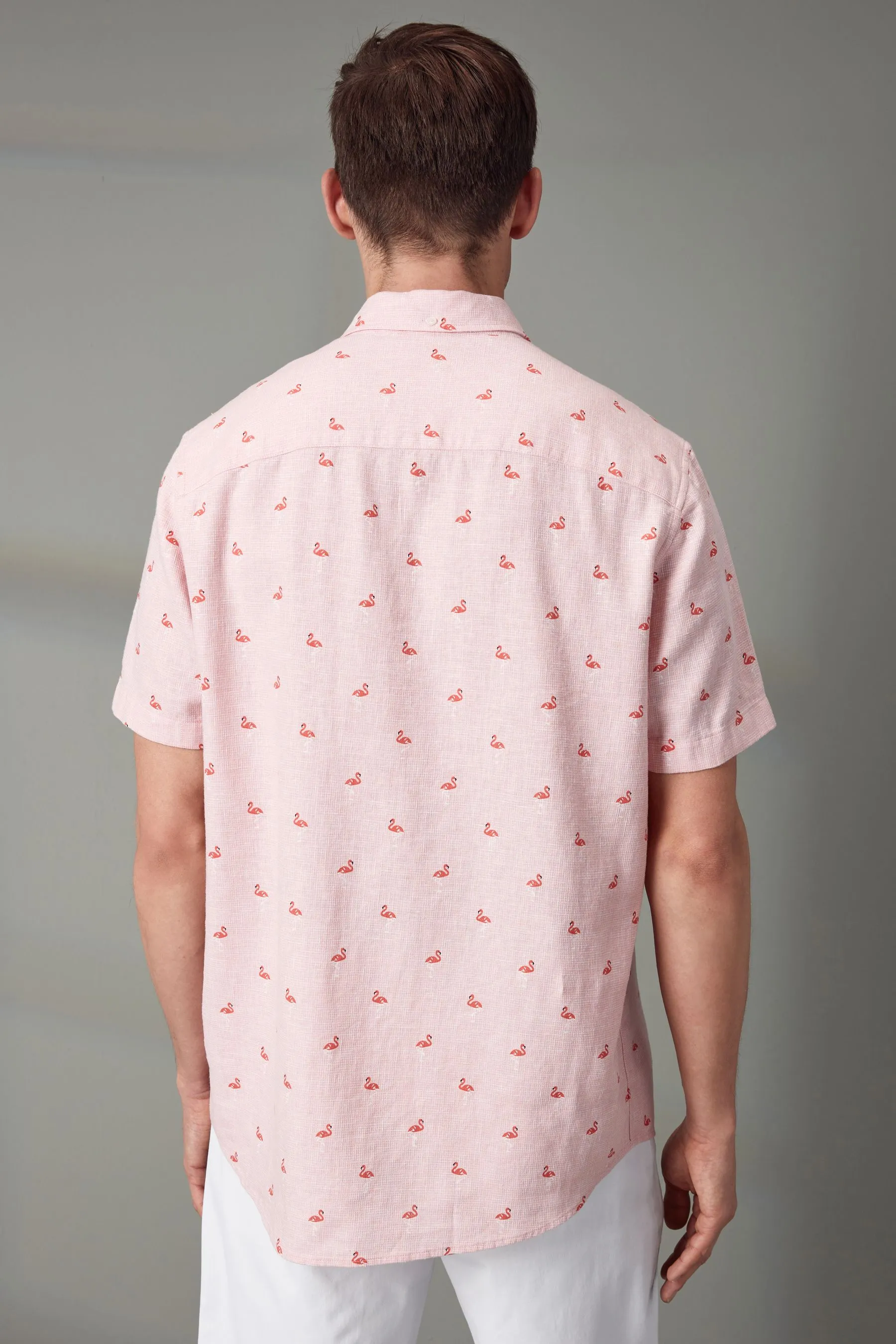 Camicia Maniche corte stampata in misto lino    
