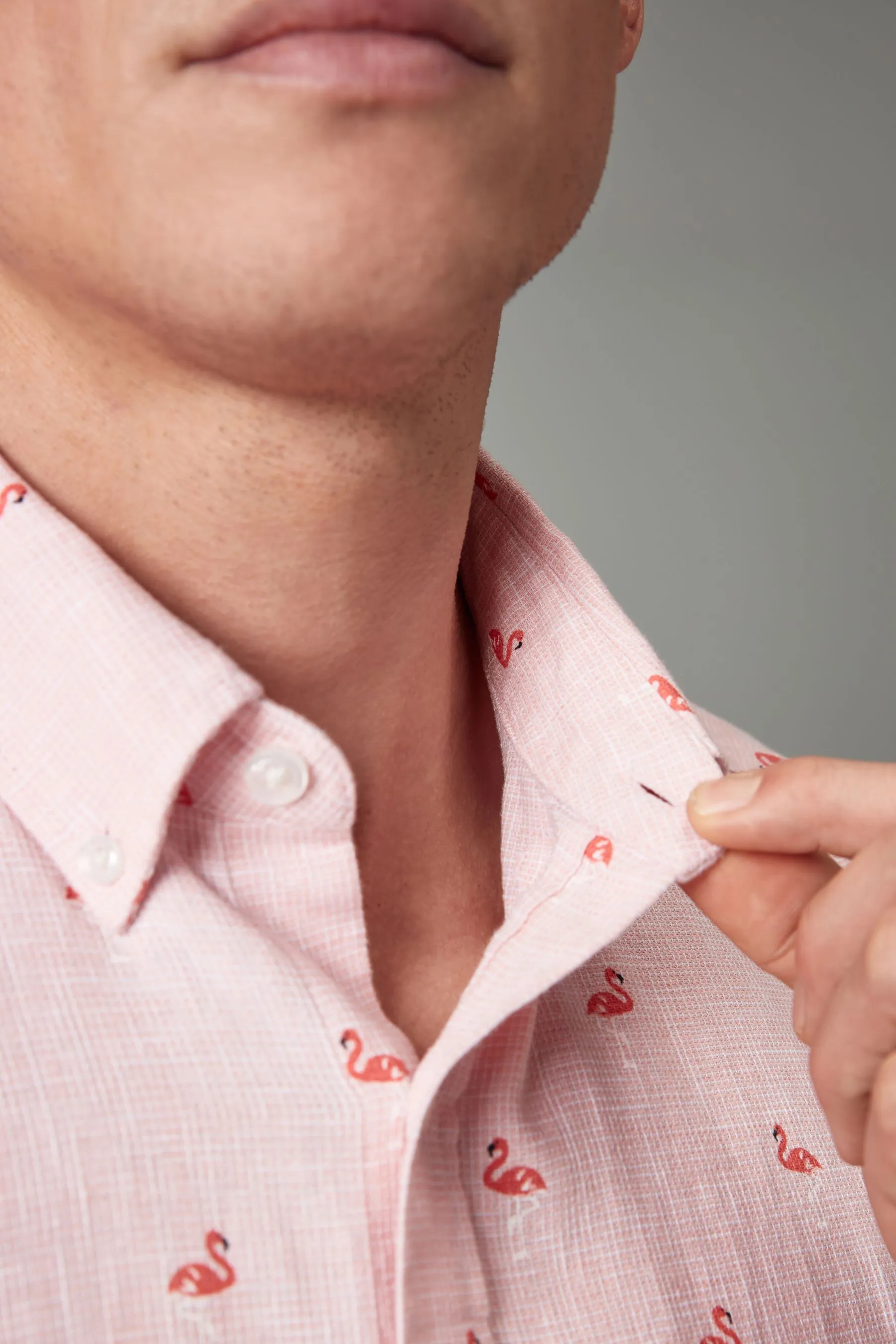 Camicia Maniche corte stampata in misto lino    