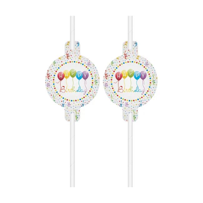 Cannucce arcobaleno Happy Birthday 22 cm - 4 pz.