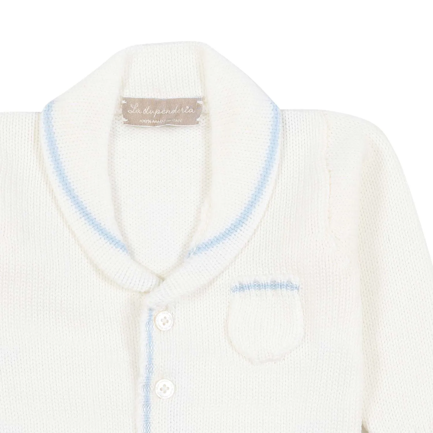 Cardigan Di Lana Panna E Celeste Neonato