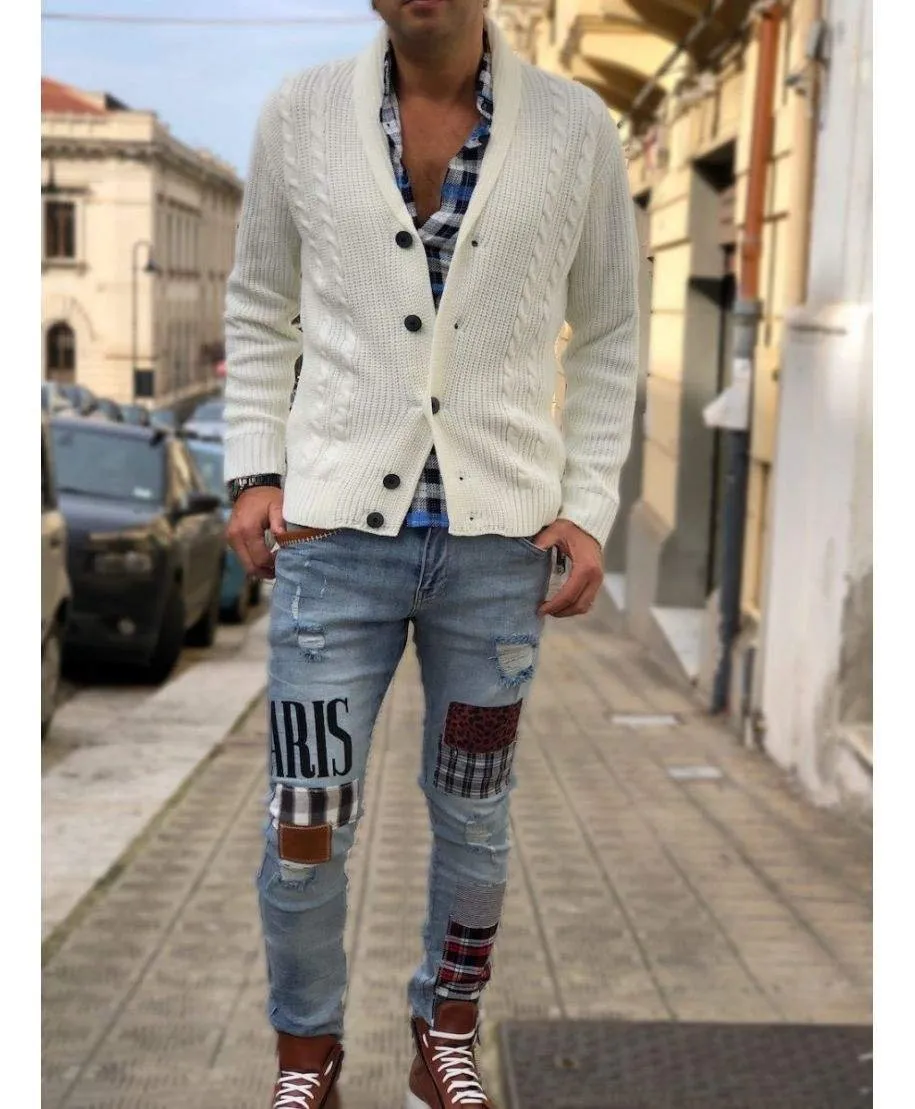 Cardigan uomo, slim Bianco