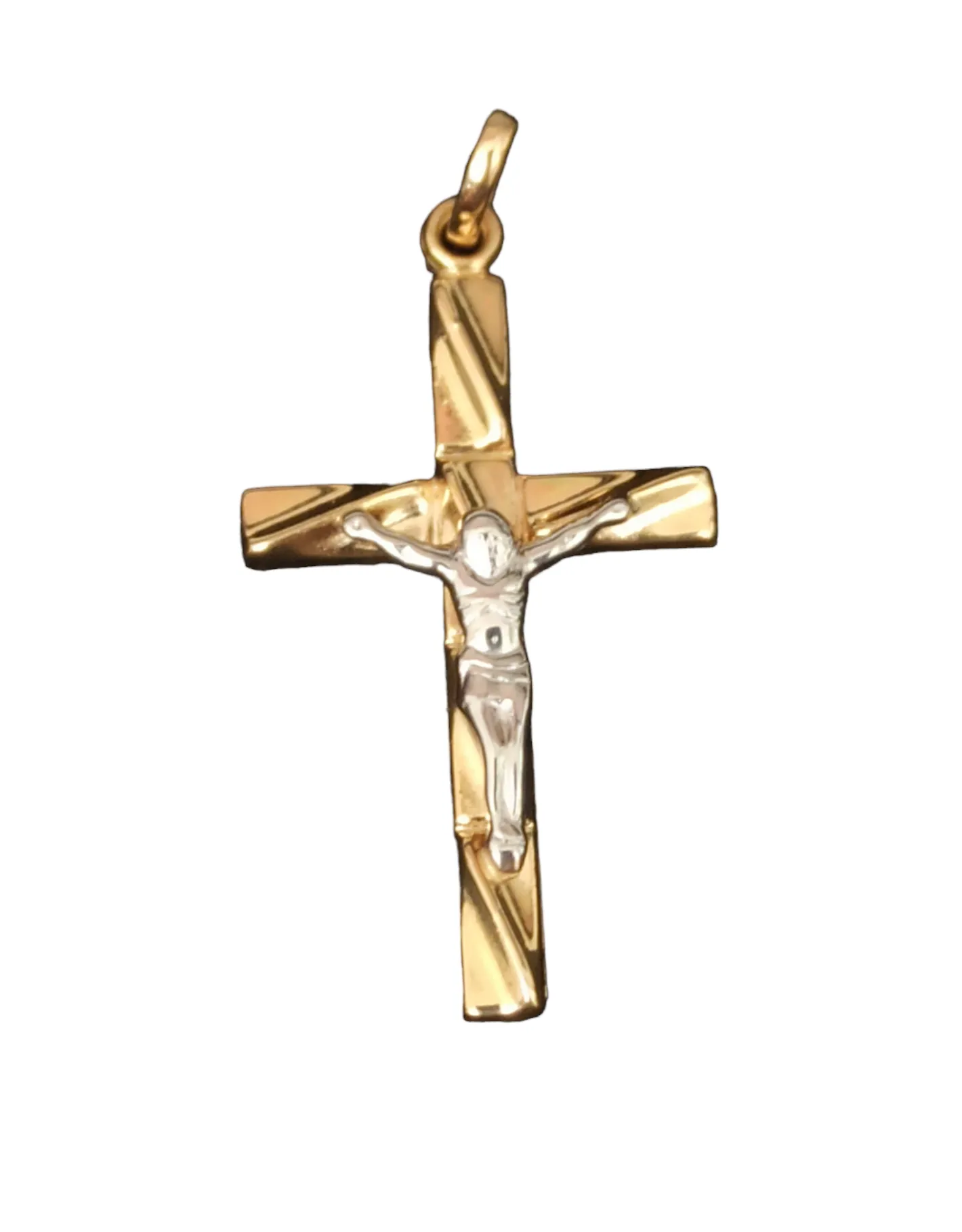 Ciondolo croce con Cristo in oro giallo e bianco