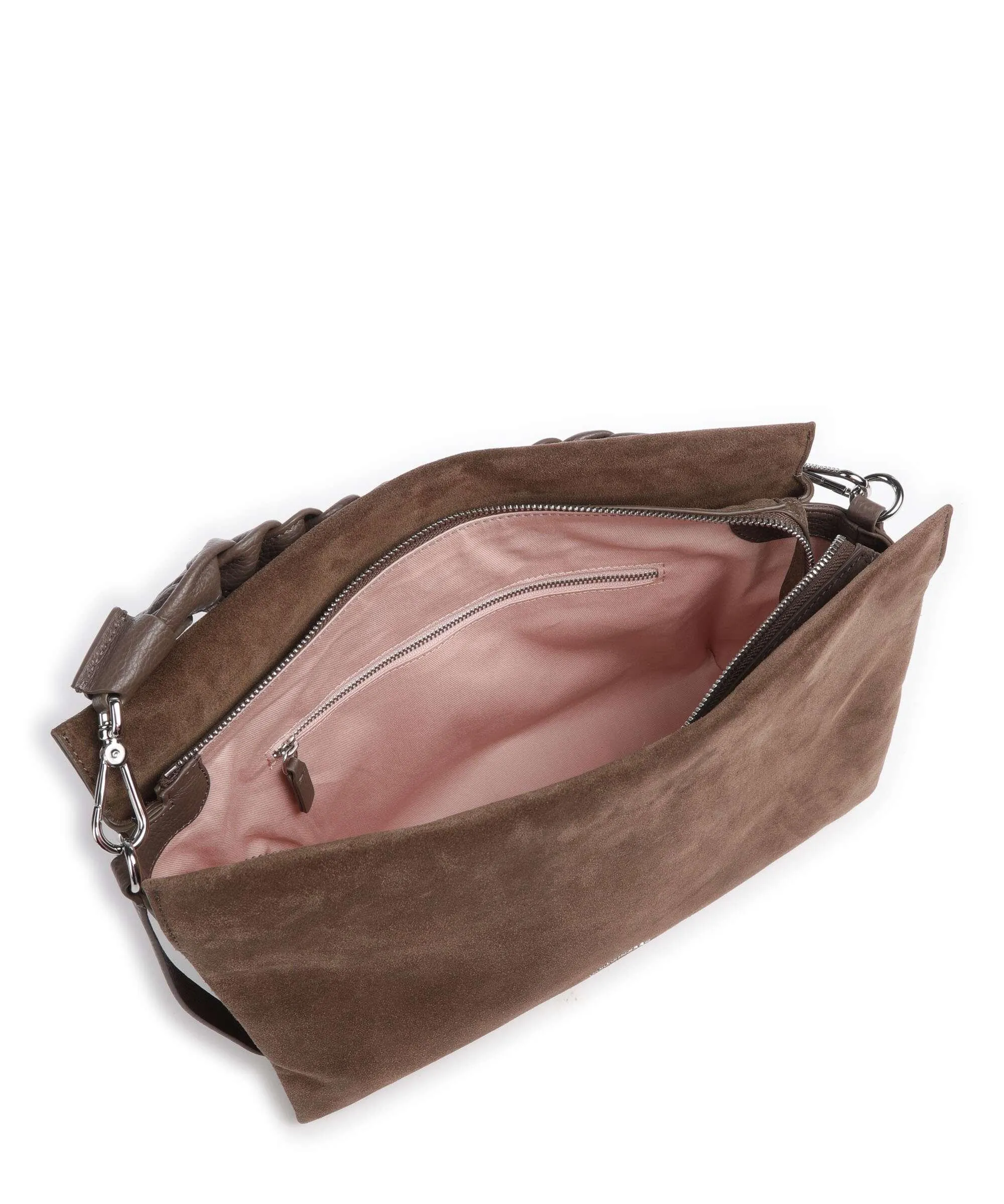  Coccinelle Boheme Suede Borsa a mano pelle bovina ruvida marrone scuro  
