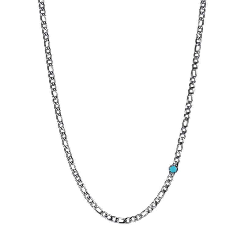 COLLANA UOMO IN ACCIAIO CON PIETRA TURCHESE