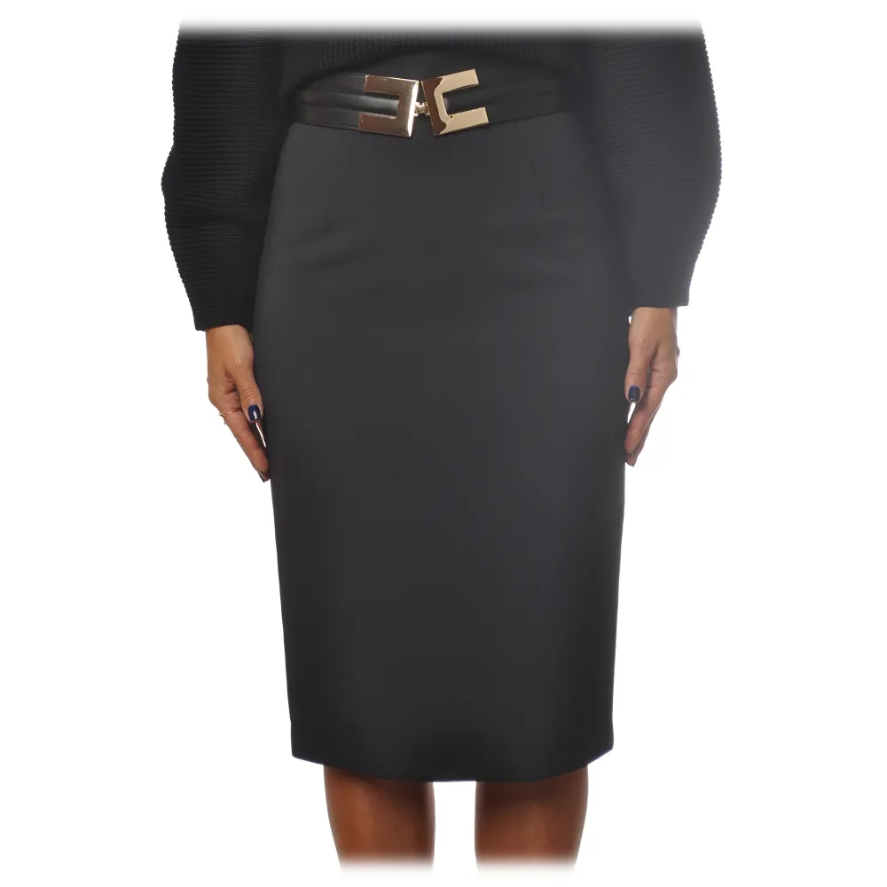 Elisabetta Franchi - Gonna Vita Alta a Tubino - Nero - Gonna - Made in Italy - Luxury Exclusive Collection