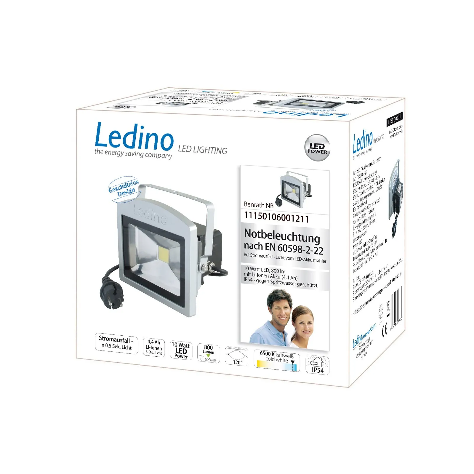 Faretto LED Benrath NB, illuminazione di emergenza con batteria