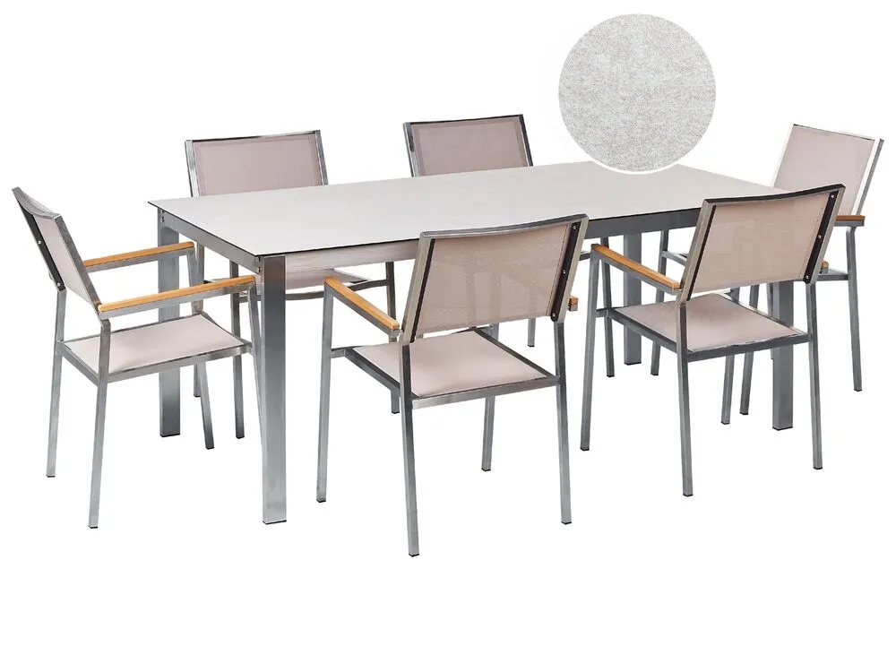 Garden Dining Set 6 Seater COSOLETO/GROSSETO Tempered Glass Marble Effect White/ Beige