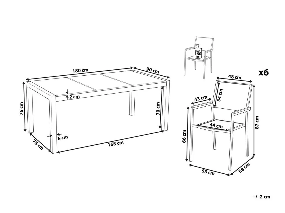 Garden Dining Set 6 Seater COSOLETO/GROSSETO Tempered Glass Marble Effect White/ Beige