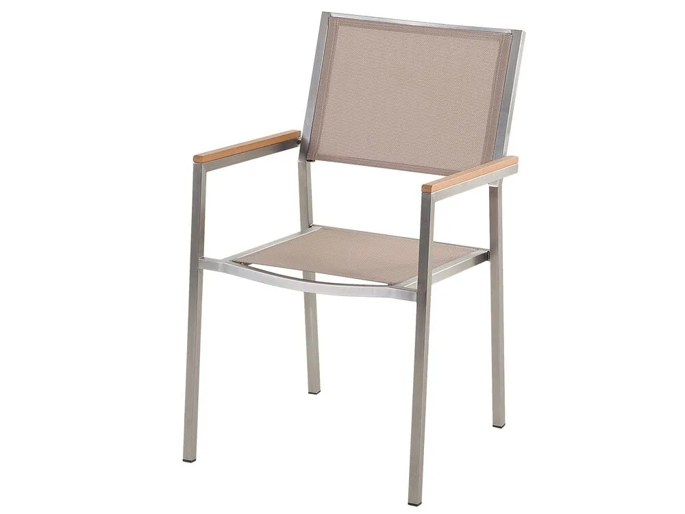 Garden Dining Set 6 Seater COSOLETO/GROSSETO Tempered Glass Marble Effect White/ Beige