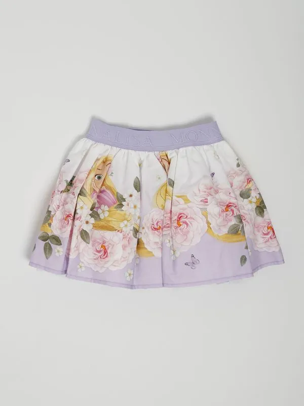 Gonna bambina Monnalisa in cotone con stampa Rapunzel Bianco-Lilla