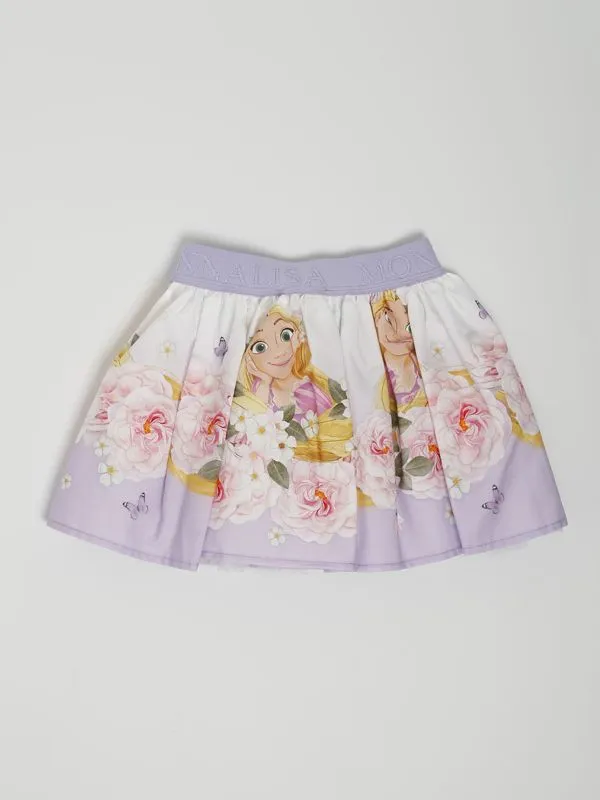 Gonna bambina Monnalisa in cotone con stampa Rapunzel Bianco-Lilla