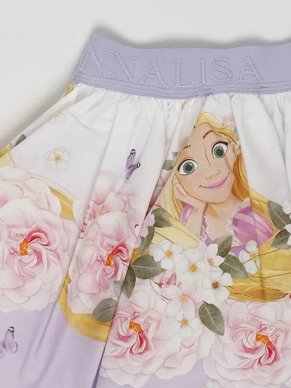 Gonna bambina Monnalisa in cotone con stampa Rapunzel Bianco-Lilla