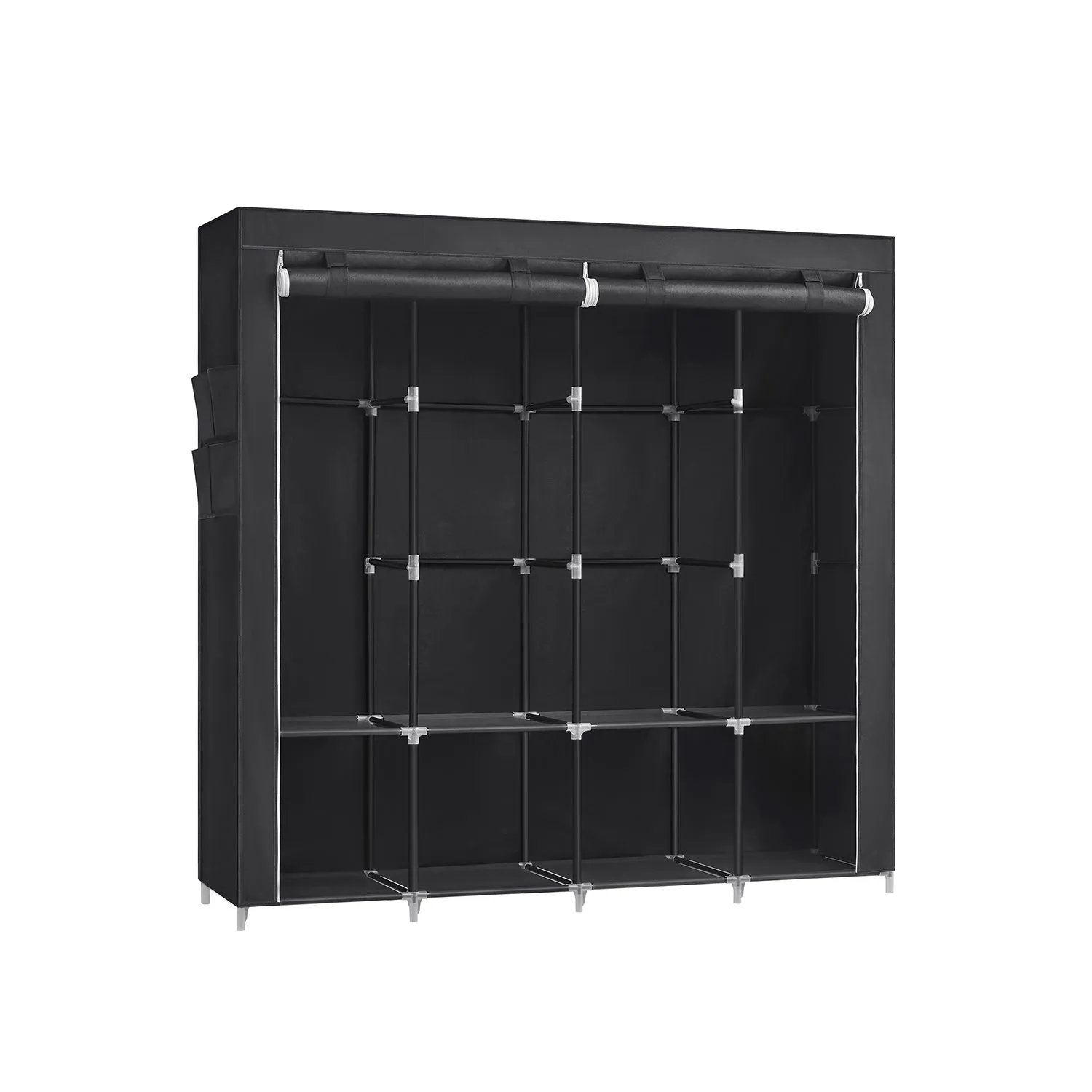 Guardaroba Armadio Portatile con Barra Appendiabiti Ripiani Tasche Laterali